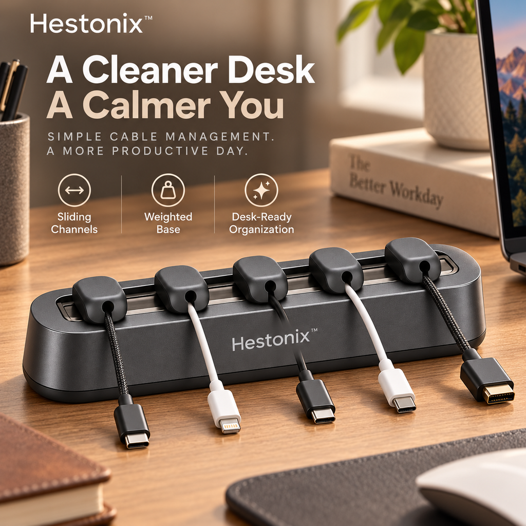 Hestonix™ Sculpted Desktop Cable Organizer with Sliding Cable Channels