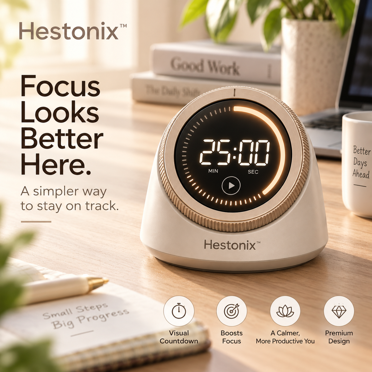 Hestonix™ Rotating Focus Timer with Halo Progress Display