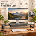 Hestonix™ Expandable Floating-Bridge Monitor Riser with Sliding Side Shelves and Hidden Desk Storage