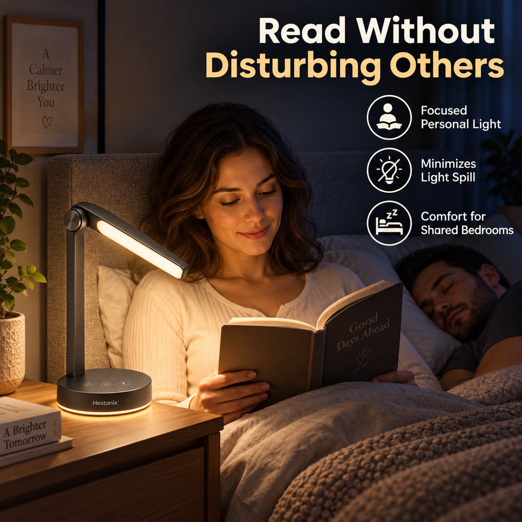 Hestonix™ Fold-Away Bedside Reading Lamp with Focused Night Reading Light and Soft Ambient Glow