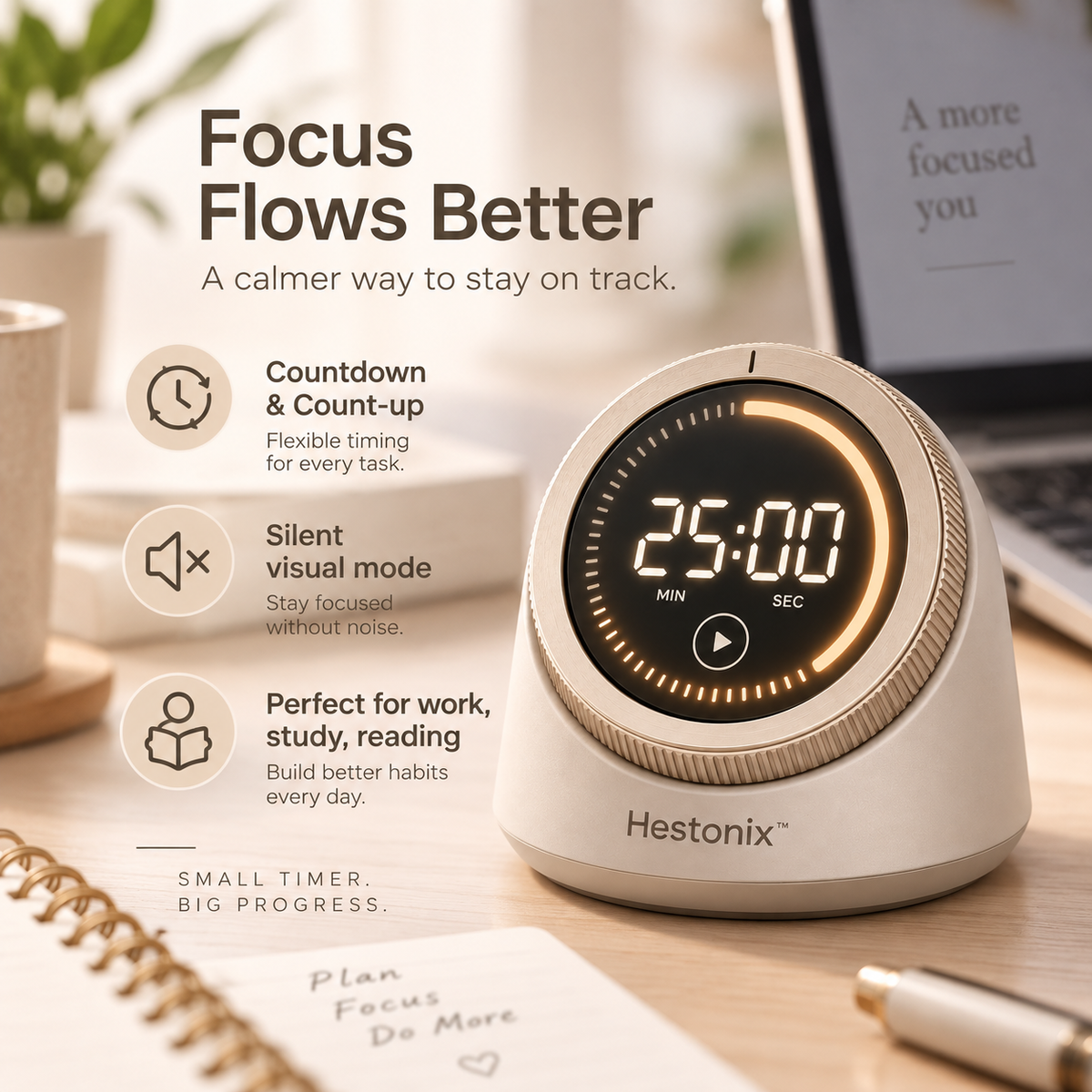 Hestonix™ Rotating Focus Timer with Halo Progress Display