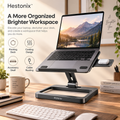 Hestonix™ Floating-Frame Laptop Stand with Pivoting Work Deck, Slide-Out Accessory Shelf and Open-Air Cooling Design