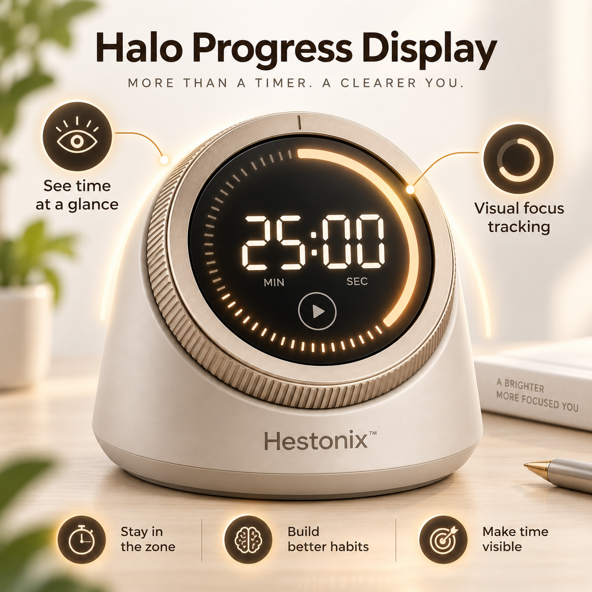 Hestonix™ Rotating Focus Timer with Halo Progress Display