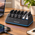 Hestonix™ Sculpted 6-Port Desktop USB Charging Hub with Angled Port Deck and Integrated Cable Organizer