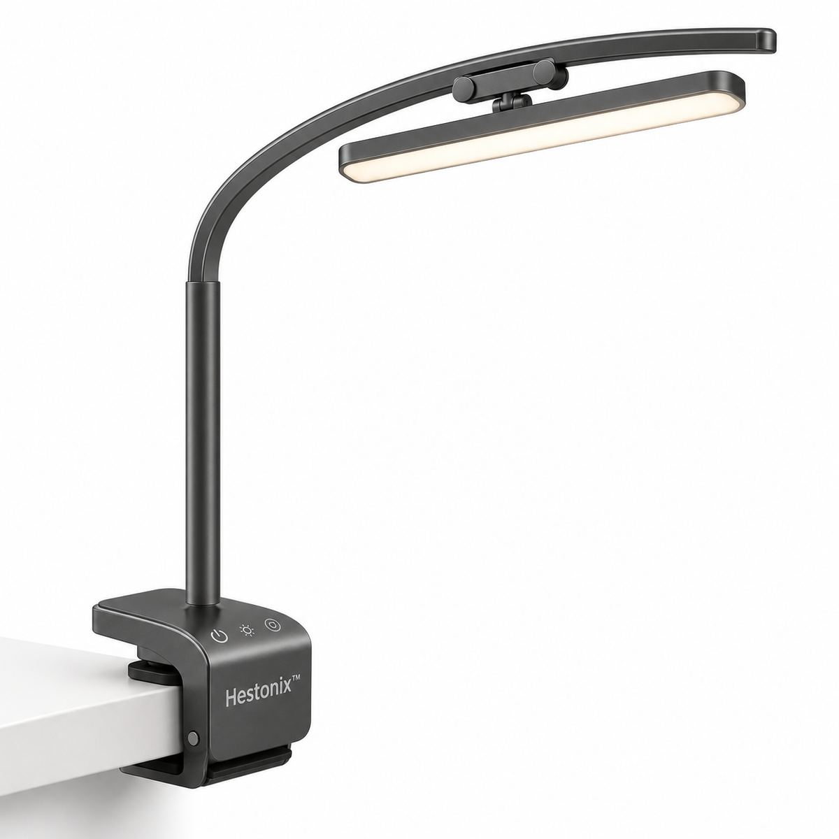 Hestonix™ Slim Arc Clip-On Desk Lamp with Sliding Light Head and Soft Wide-Area Illumination