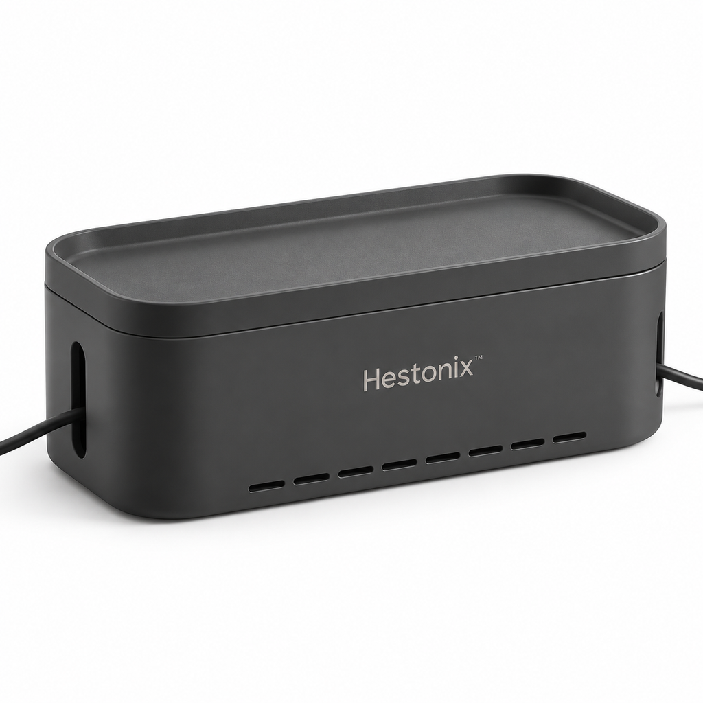 Hestonix™ Sculpted Power Cord Storage Box with Elevated Device Tray